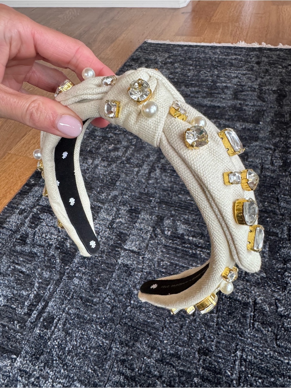 Lele Sadoughi Cream Knotted Rhinestone & Pearl Headband